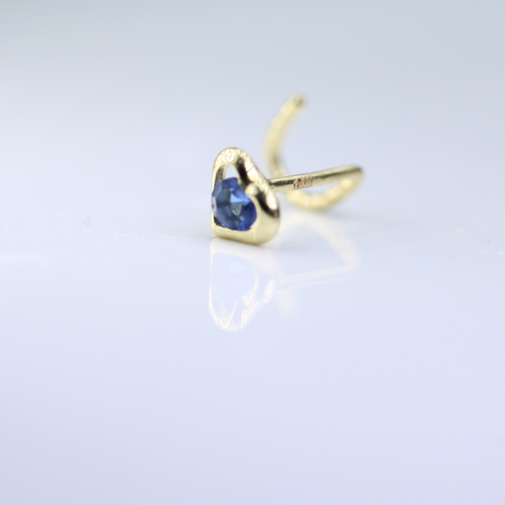 14kt Gold Cz Beautiful Sapphire Nose Piercing Corkscrew mark 14k Solid gold New